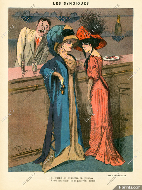 Gottlob 1909 "Les Syndiqués", Bar, Prostitutes on strike