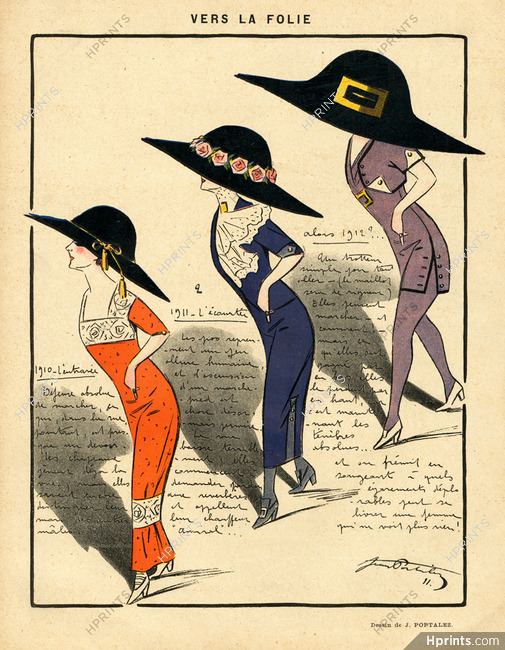 Portalez 1911 "Vers la Folie", Fancy, Fashion Illustration, Hats