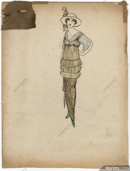 Original Fashion Drawing 1910s