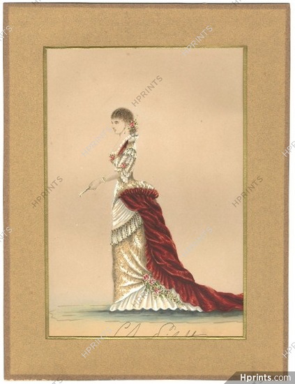 Charles Pilatte 1878 Original Fashion Drawing