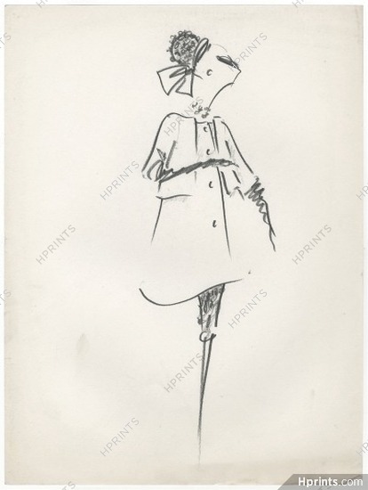 Guy Laroche 1960s, Original Fashion Drawing, Coat