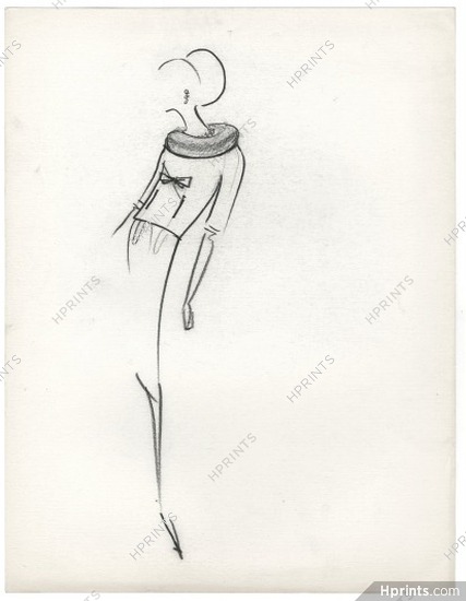 Guy Laroche 1960s Original Fashion Drawing