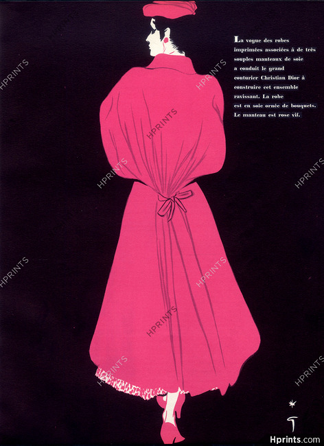 Christian Dior 1953 Manteau rose vif, René Gruau