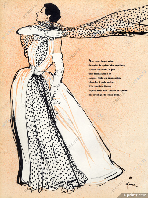 Pierre Balmain 1953 Evening Gown, René Gruau