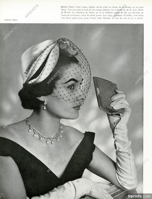 Sterlé 1955 Necklace "Collerette en forme de croissants" perles noires, Earrings