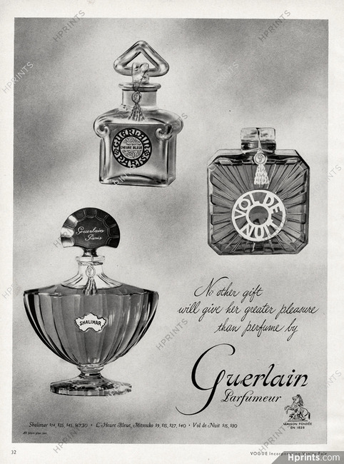 Guerlain (Perfumes) 1956 Vol De Nuit, Shalimar, L'heure Bleue