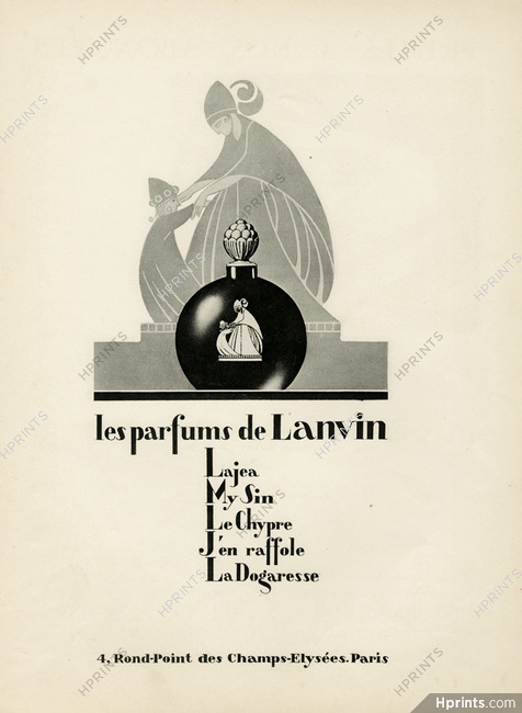 Lanvin (Perfumes) 1927 Lajea, My Sin, Le Chypre, j'en Raffole, La Dogaresse... Paul Iribe Bottle