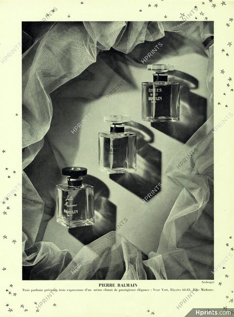 Pierre Balmain (Perfumes) 1952 Jolie Madame, Vent Vert, Elysées 64-83