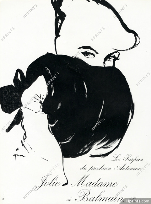 Pierre Balmain (Perfumes) 1952 "Jolie Madame" Muff, René Gruau