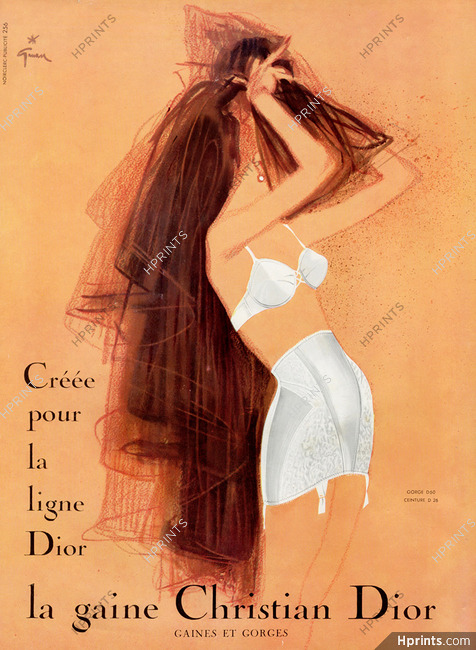 Christian Dior (Lingerie) 1957 René Gruau, Girdle, Bra (Version A) Gorge D60 Ceinture D26