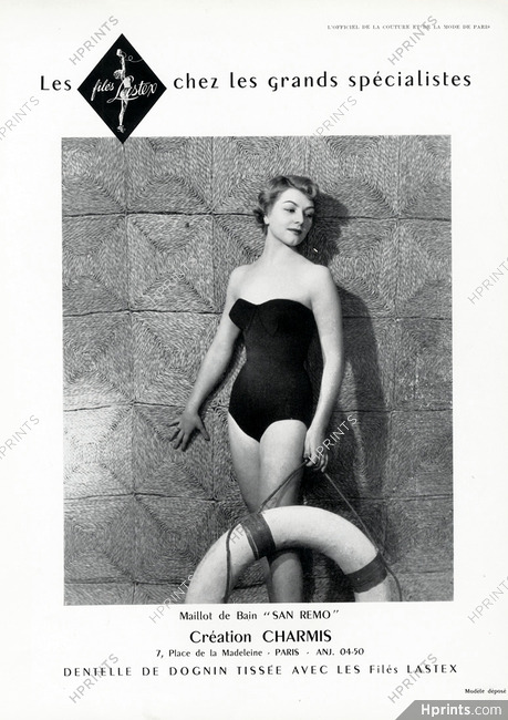 Charmis (Swimwear) 1954 Dognin Lace, Filés Lastex