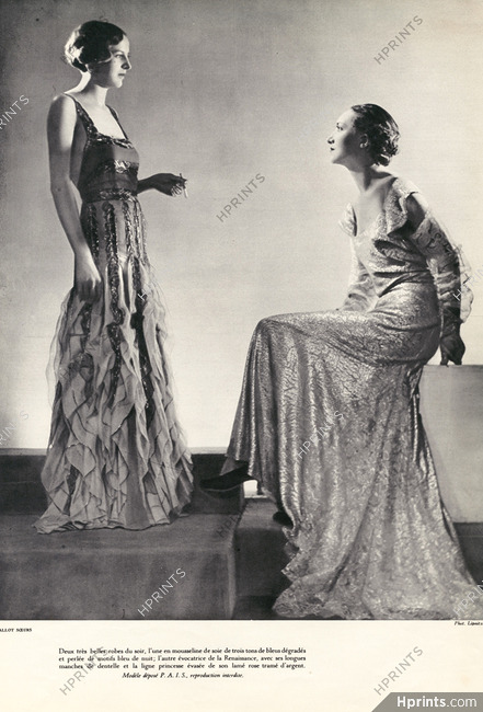 Callot Soeurs 1933 Evening Gown, Lace, Pearls, Photo Boris Lipnitzki