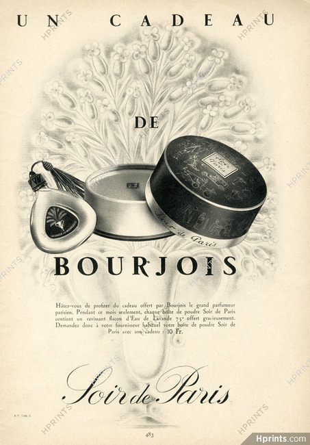 Bourjois (Cosmetics) 1939 Soir De Paris, Eau de Lavande, Atomiser