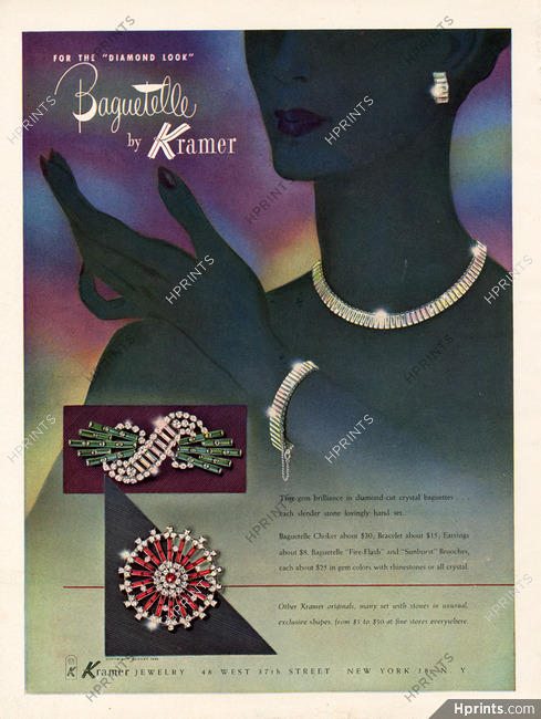 Kramer (Jewels) 1948 Diamond Look "Baguetelle"