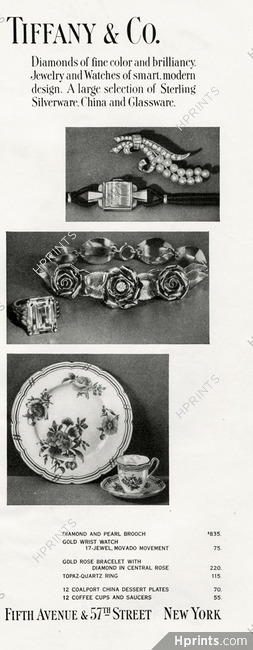 Tiffany & Co. (High Jewelry) 1942 Gold Rose Bracelet, Pearl Brooch, Gold Wrist Watch