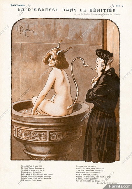 Henry Gerbault 1926 "La Diablesse dans le Bénitier", Devil, Nude