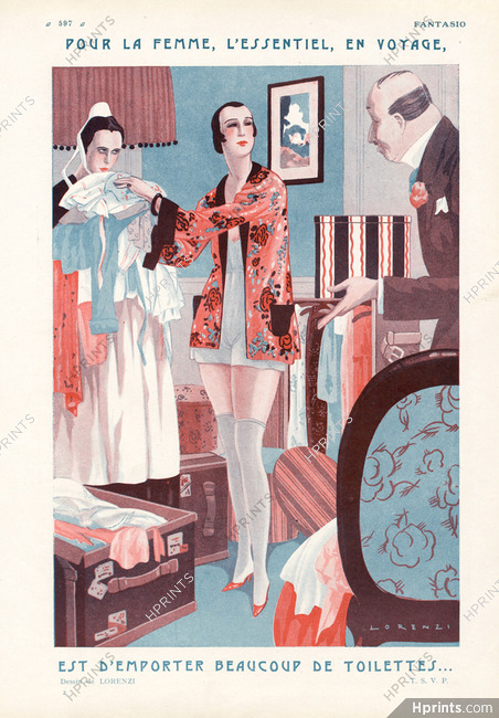 Fabius Lorenzi 1923 Sexy Looking Girl, Lingerie, stockings, Luggage