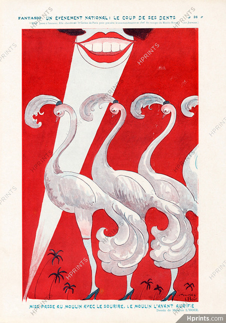 Maurice L'Hoir 1925 Mistinguett Caricature, Moulin Rouge Cabaret Music Hall