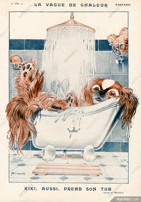 La Vague de Chaleur, 1923 - Miarko Canicule, Kiki Pekingese Dog, Bathroom