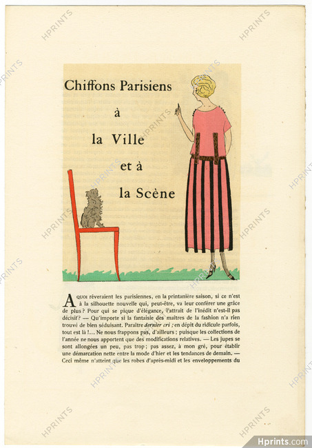 Chiffons Parisiens à la ville et à la Scène, 1920 - Robert Polack La Guirlande, Fashion Illustration, Text by Madame de Mirecour, 4 pages