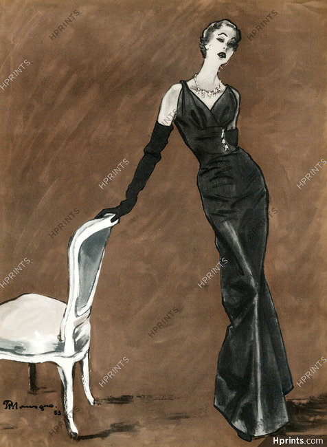 Christian Dior 1953 Robe Princesse en radzimir noir, Evening Gown, Pierre Mourgue