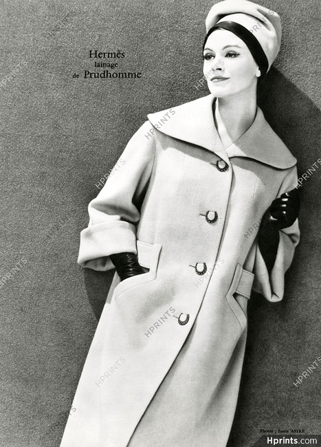 Hermès (Couture) 1959 Manteau lainage Prudhomme, Boutons en "fer à cheval"