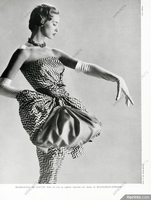 Madeleine De Rauch 1952 Evening Gown, Bianchini Férier, Photo Guy Arsac