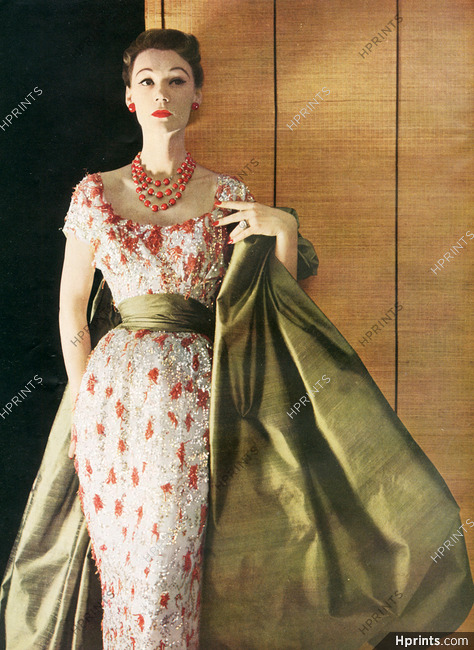 Christian Dior 1952 Coral Embroidery, Evening Gown, Photo Pottier