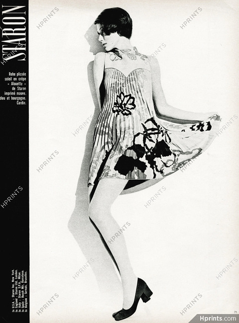 Pierre Cardin 1968 Robe plissée "soleil" Imprimé de Staron