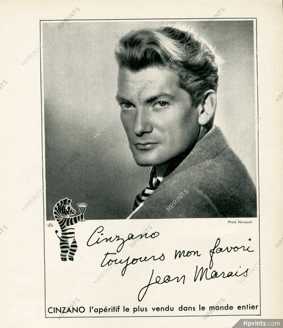 Cinzano 1952 Jean Marais, Photo Harcourt, Portrait, Autograph