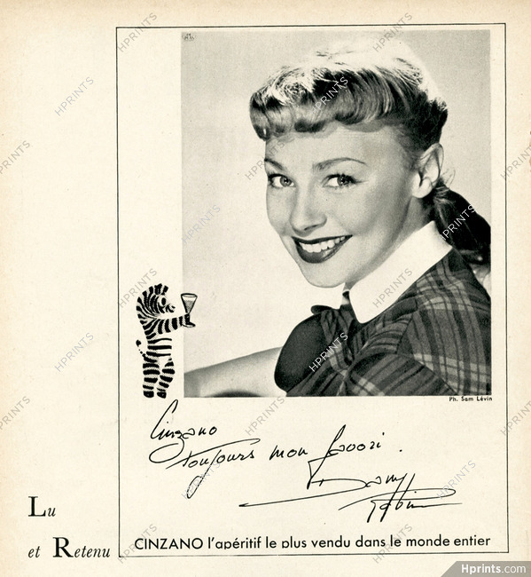 Cinzano 1953 Dany Robin, Photo Sam Lévin, Portrait, Autograph