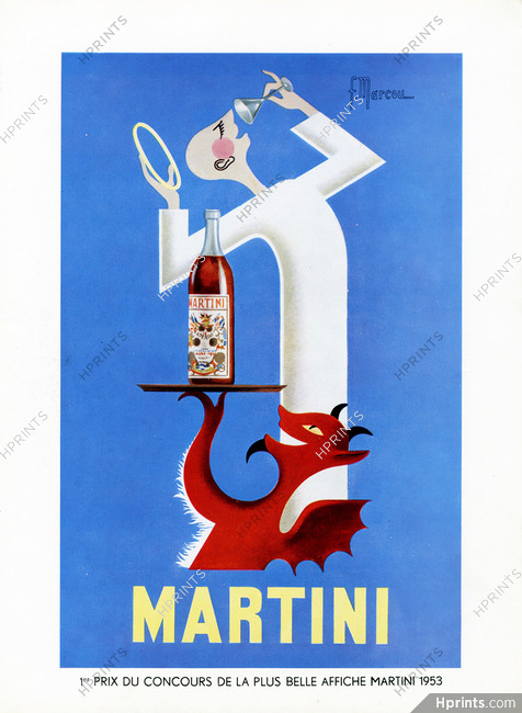 Martini 1954 F. Marcou, Angel vs Devil, 1er Prix du Concours de la Plus Belle Affiche Martini