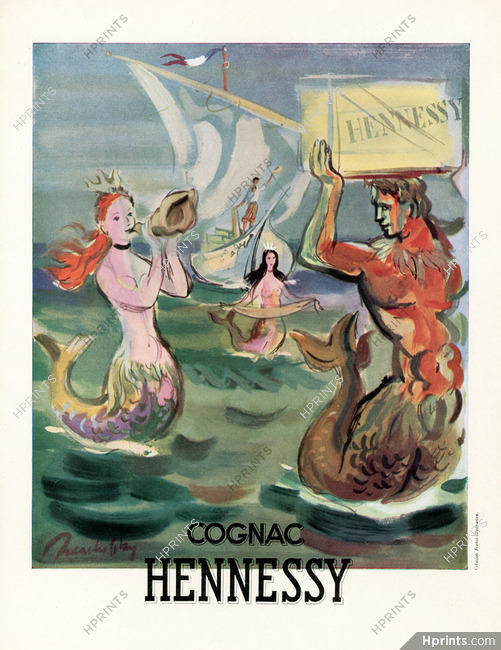 Hennessy (Brandy, Cognac) 1948 Jean Reschofsky, Mermaid, Triton, Mythology