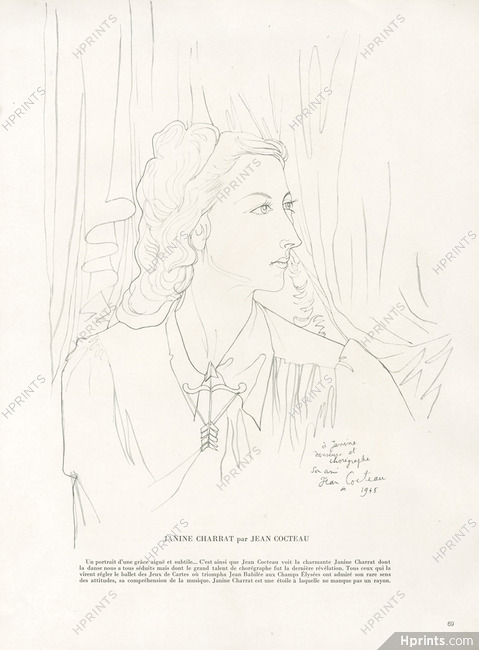 Jean Cocteau 1945 Janine Charrat Ballet Dancer, Portrait