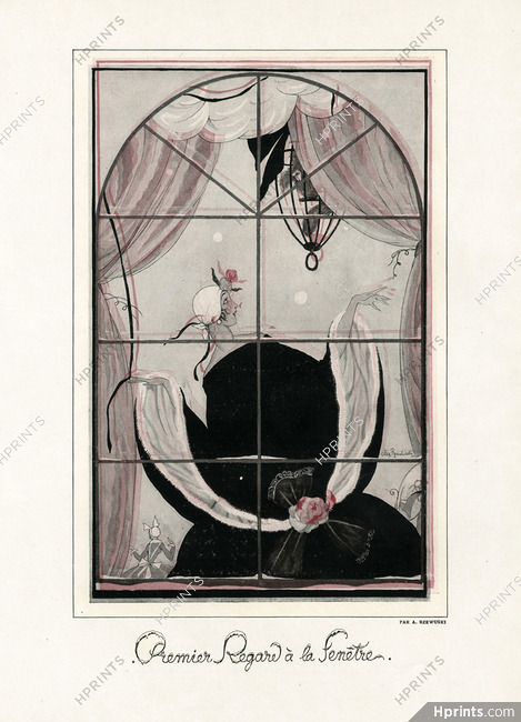 Alexandre Rzewuski 1921 "Premier Regard à la Fenêtre" First Glance in the Window, Art Deco Style