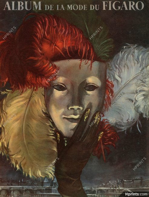 Raveling 1946 Album de la Mode du Figaro Cover, Feathers, Mask