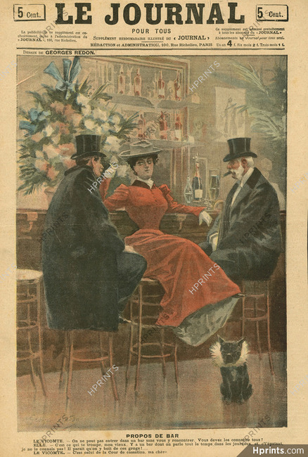 Georges Redon 1899 Bar, Courtisane, French Bulldog, Collar