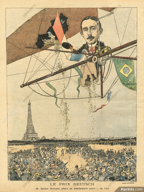 Alberto Santos-Dumont 1901 "Le Prix Deutsch" Bianco, Eiffel Tower, Airplane