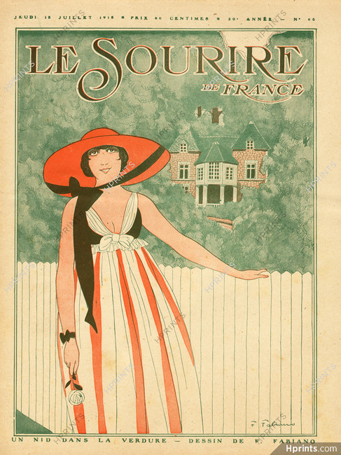 Fabien Fabiano 1918 "Un nid dans la verdure" Elegant Parisienne, Summer Dress
