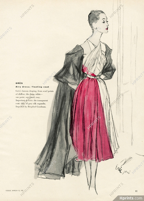 Grès 1951 Draping dress, transparent coat, Eric (Carl Erickson)