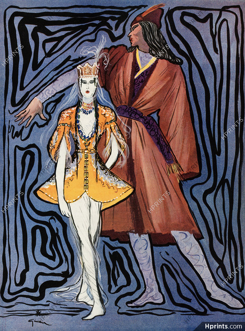 René Gruau 1946 Costumes for the Ballet Chota Roustaveli, Monté-Carlo, Alex, Wladimir Skouratoff
