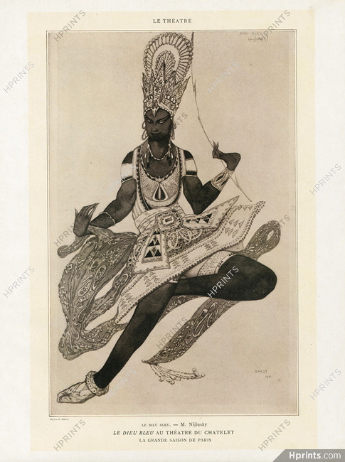 Léon Bakst 1912 "Le Dieu Bleu", Vaslav Nijinsky, Theatre Costume, Russian Ballet