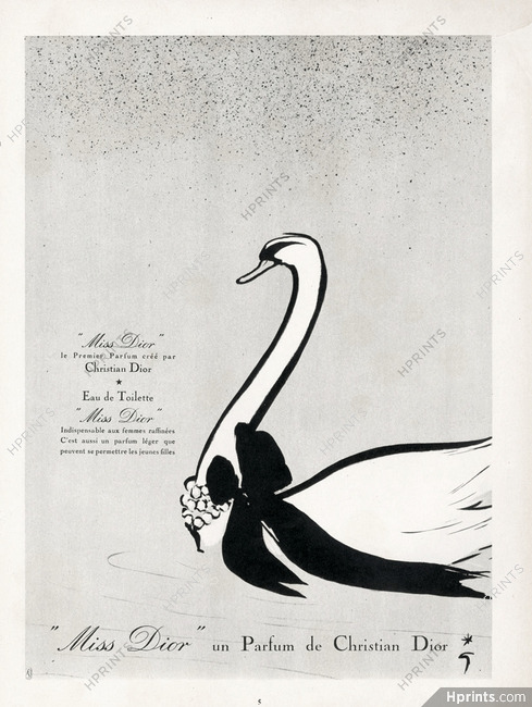 Christian Dior (Perfumes) 1950 Miss Dior, Swan, René Gruau