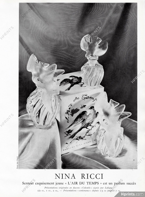 Nina Ricci (Perfumes) 1958 "L'Air du Temps" Photo Jean Huard, Flacon "Colombe" Lalique