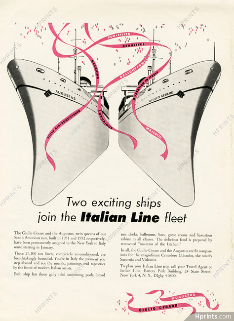 Italian Line (Ship Company) 1956 Augustus, Giulio Cesare