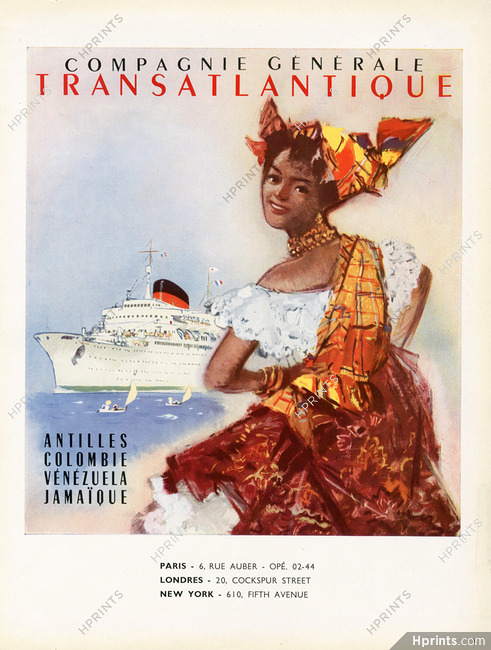 Compagnie Générale Transatlantique (Ship Company) 1953 Transatlantic Liner, Caribbean