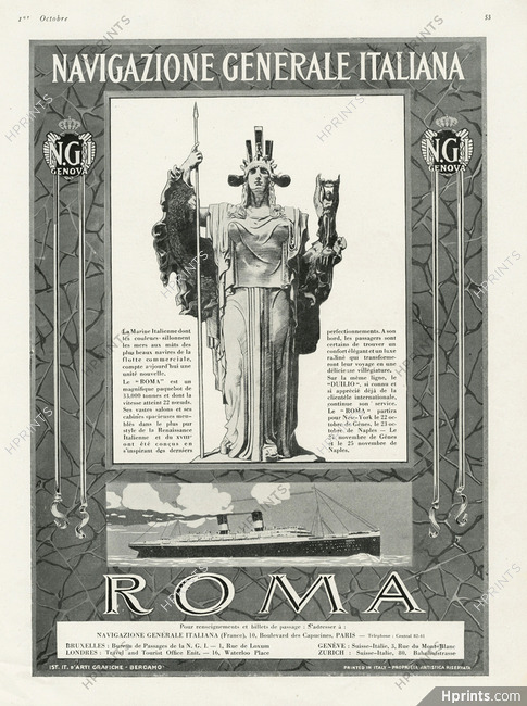 Navigazione Generale Italiana (Ship Company) 1926 "Roma", Transatlantic Liner