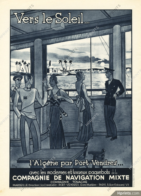 Compagnie de Navigation Mixte (Compagnie Touache) (Ship Compagny) 1934 Transatlantic Liner, "l'Algérie par Port Vendres"