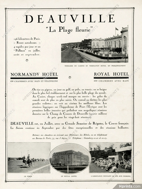 Deauville (City) 1927 Gambling Casino, Polo, Royal Hotel, Tir aux Pigeons