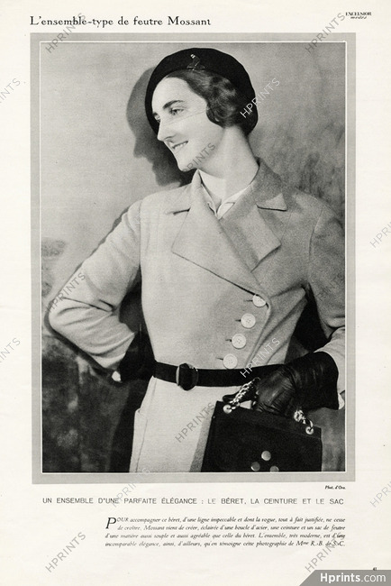 Mossant 1932 "L'ensemble -type de Feutre" Béret, Ceinture, Sac